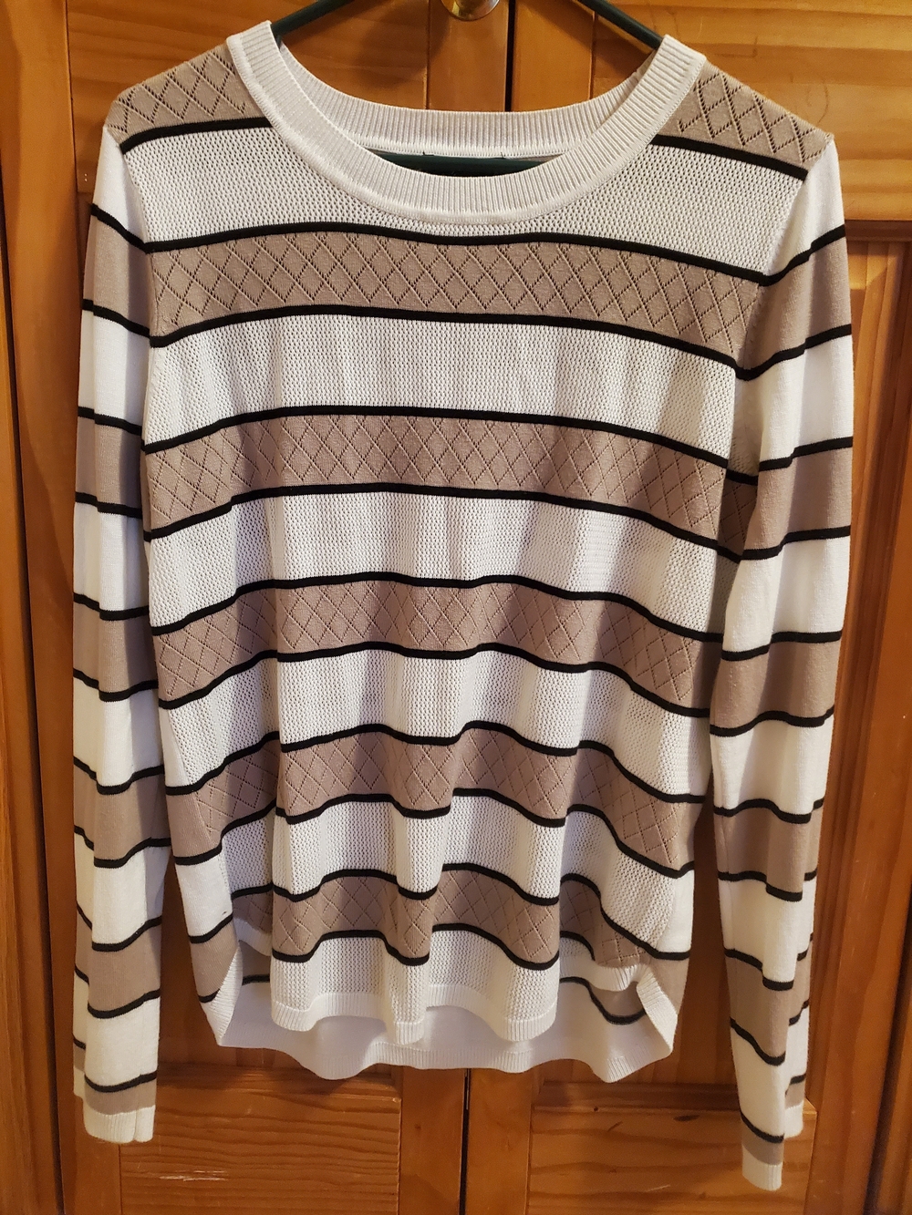 🌻 3/$20 Deal!! Women's Beige and White Striped Knit Sweater